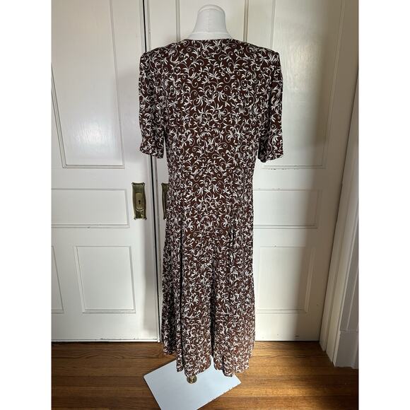 Vintage Express Floral Button Front Maxi Dress Womens Size 13/14 Brown Ivory USA - Picture 2 of 7